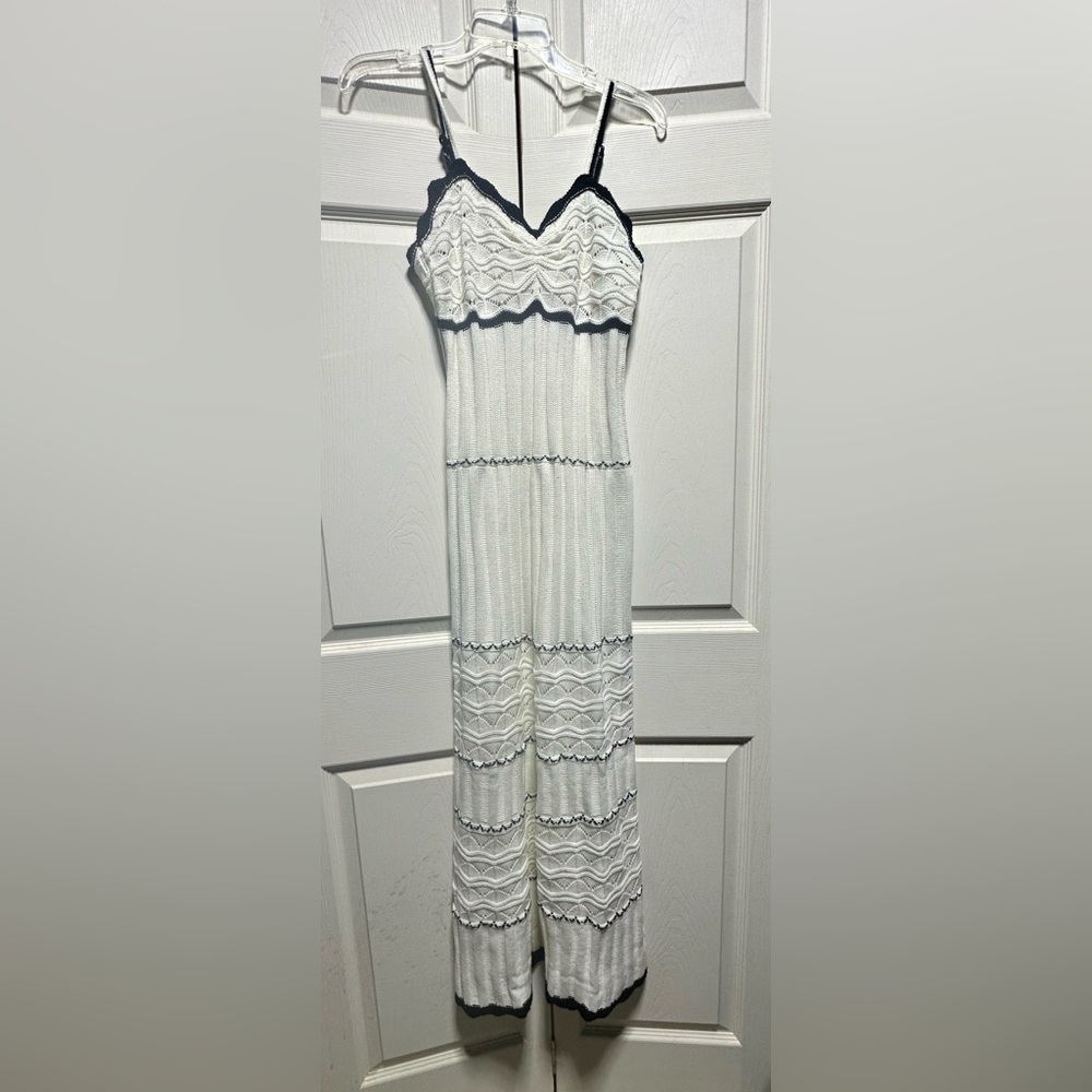 Selah White crochet knit midi Dress.  Black Detail size medium boutique bought.